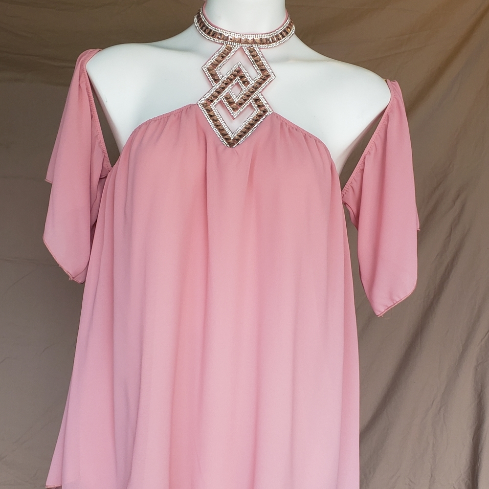 Vintage early 2000s,  antique rose color, strapless blouse with pink gems